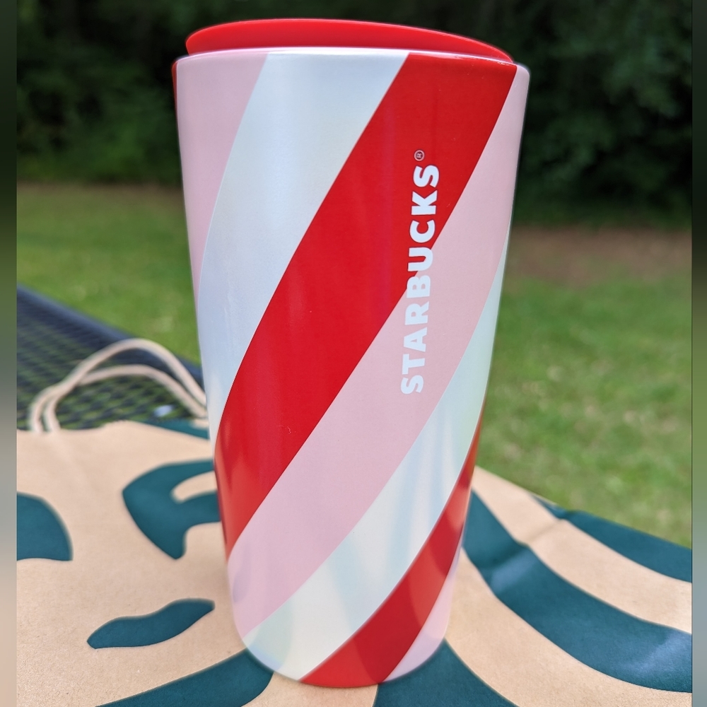 Starbucks 12 oz Ceramic Candy Cane Tumber